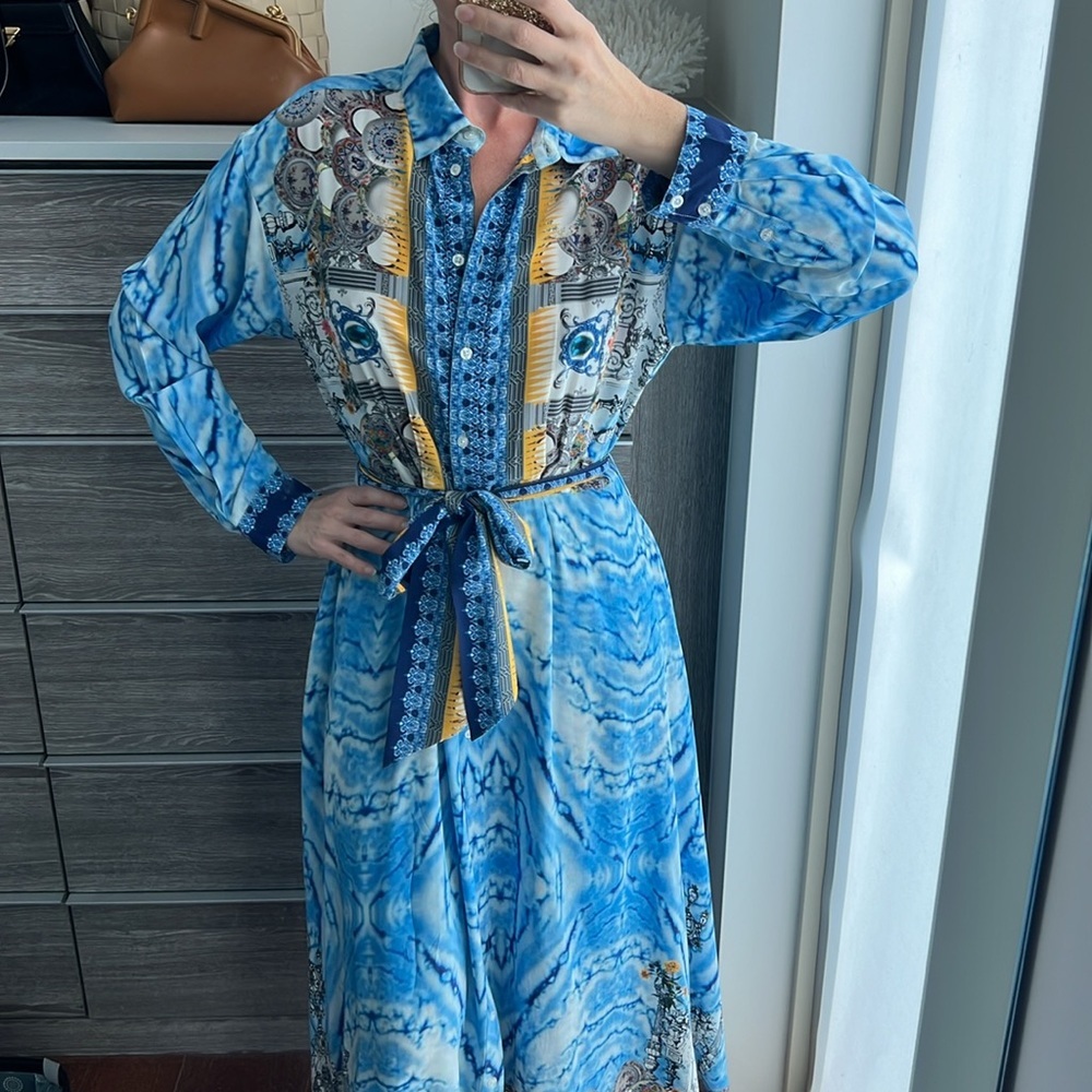 Small blue 100% silk dress by Moda Baronessa - Picture 5 of 9